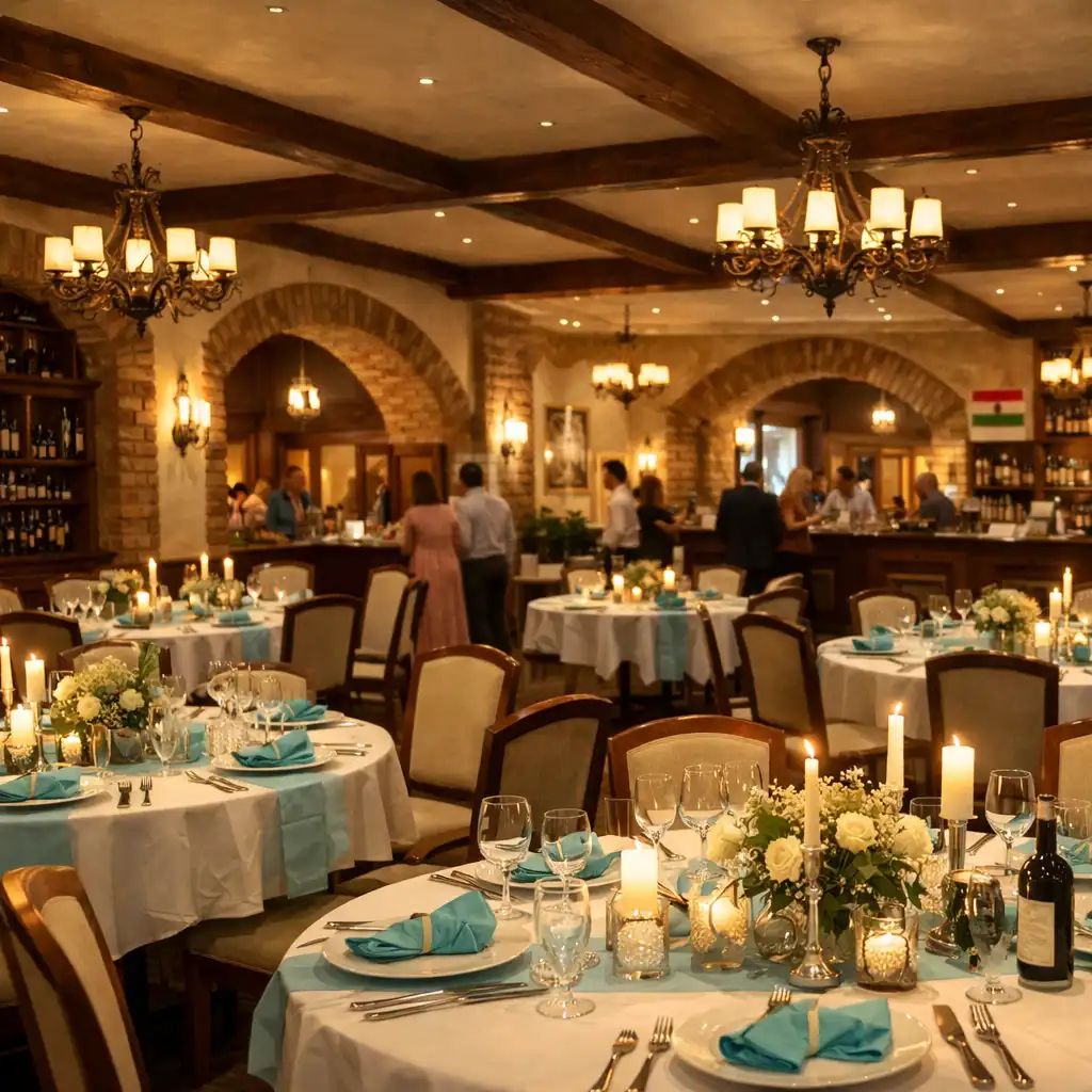 Baráti társaság és csoportos ünneplés a Hortoluna elegáns belső terében